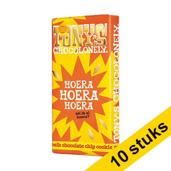 Aanbieding: 10x Tony's Chocolonely Melk Chocolate Chip Cookie "Hoera" chocoladereep 180 gram 137227 - 1