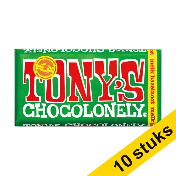 Aanbieding: 10x Tony's Chocolonely Melk Hazelnoot chocoladereep 180 gram 137165 - 1