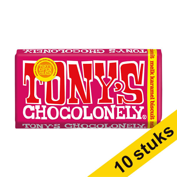 Aanbieding: 10x Tony's Chocolonely Melk Karamelbiscuit chocoladereep 180 gram 137213 - 1