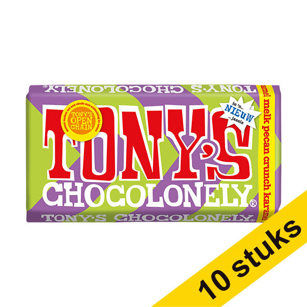 Aanbieding: 10x Tony's Chocolonely Melk Pecan Crunch Karamel chocoladereep 180 gram 137221 - 1