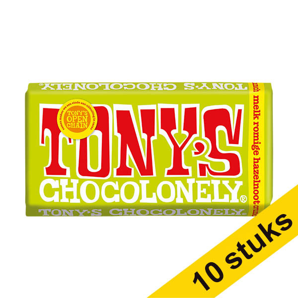 Aanbieding: 10x Tony's Chocolonely Melk Romige Hazelnoot Crunch chocoladereep 180 gram 137211 - 1