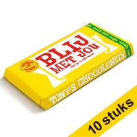 Aanbieding: 10x Tony's Chocolonely melk nougat chocoladereep blij met jou 180 gram