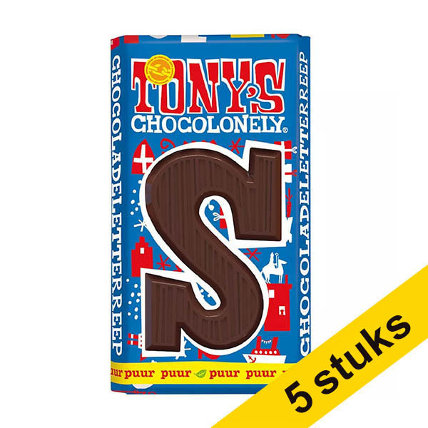 Aanbieding: 5x Tony's Chocolonely Puur S chocoladeletter 180 gram 200292 - 1