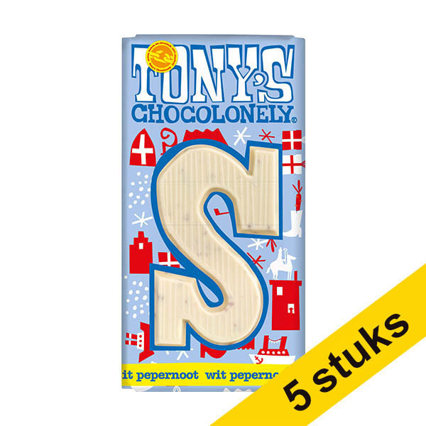 Aanbieding: 5x Tony's Chocolonely Wit Pepernoot S chocoladeletter 180 gram 200297 - 1