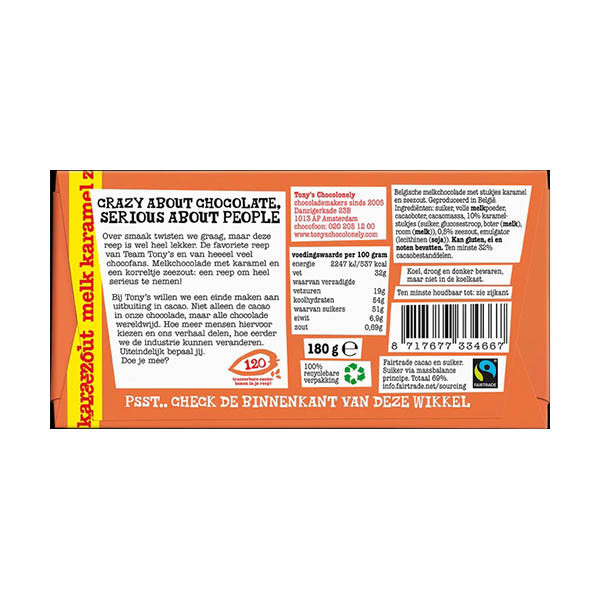 Tony's Chocolonely Karamel Zeezout chocoladereep 180 gram 137170 - 4