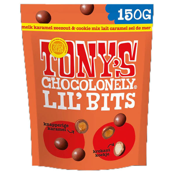 Tony's Chocolonely LiL'Bits Melk Karamel zeezout & cookie mix (150 gram) 137154 - 1