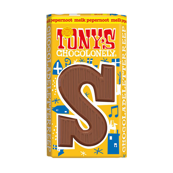 Tony's Chocolonely Melk Pepernoot S chocoladeletter 90 gram 137261 - 1