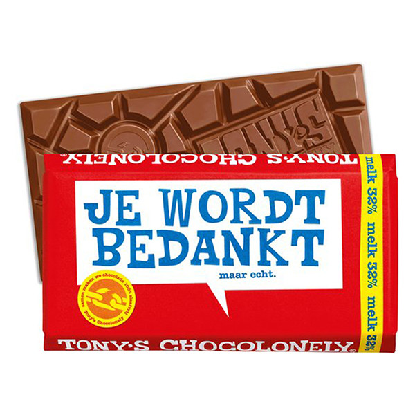 Tony's Chocolonely melk chocoladereep bedankt 180 gram 17424 423292 - 2