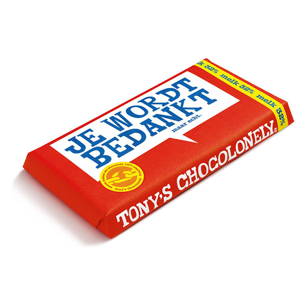 Tony's Chocolonely melk chocoladereep bedankt 180 gram 423292 - 1
