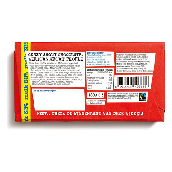 Tony's Chocolonely melk chocoladereep bedankt 180 gram 423292 - 4
