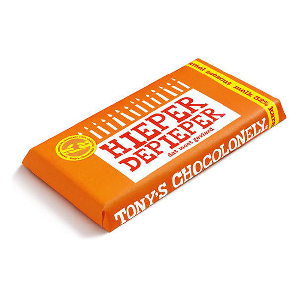 Tony's Chocolonely melk karamel zeezout chocoladereep hieper de pieper 180 gram 17426 423291 - 1