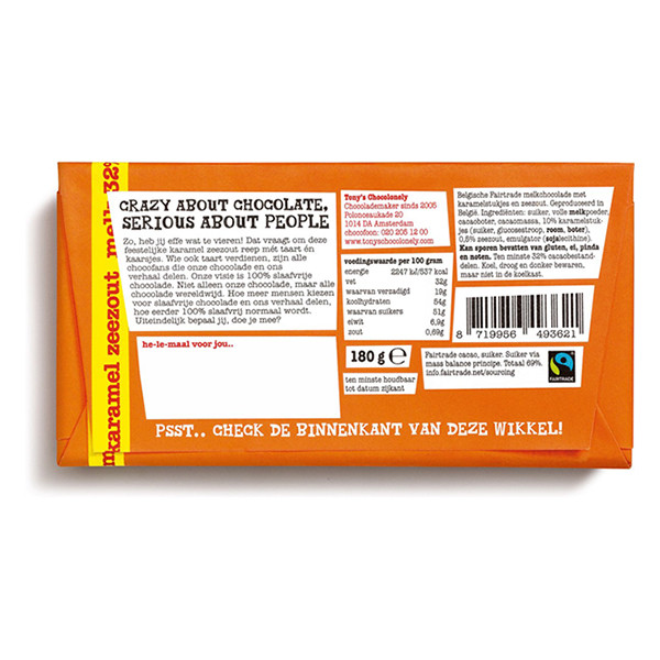 Tony's Chocolonely melk karamel zeezout chocoladereep hieper de pieper 180 gram 17426 423291 - 4