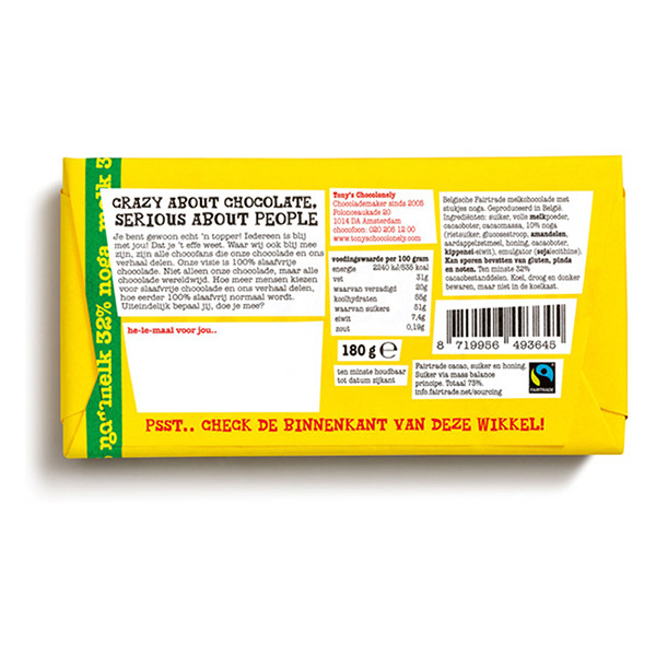Tony's Chocolonely melk nougat chocoladereep blij met jou 180 gram 423293 - 4