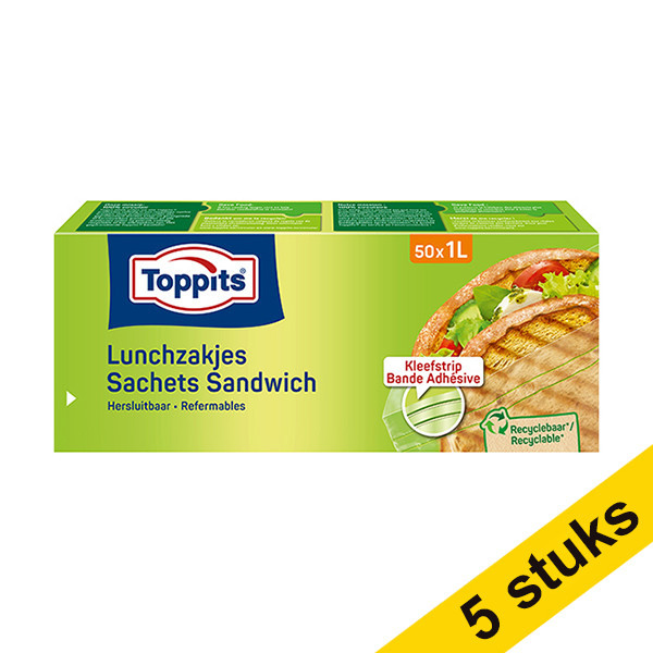 Aanbieding: 5x Toppits hersluitbare boterhamzakjes 1 liter (50 stuks) STO05009 - 1