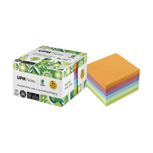UPM gerecyclede zelfklevende notes kubus in 5 kleuren (450 vel) 303229 - 1