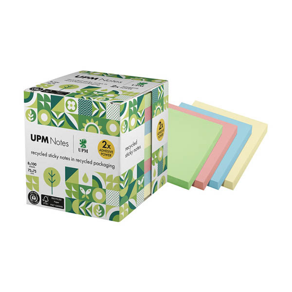 UPM gerecyclede zelfklevende notes pastelmix (8 x 100 vel) 303226 - 1