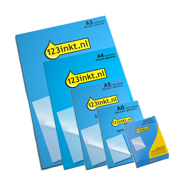 Voordeelbundel: 123inkt document lamineerhoes A3, A4, A5, A6 en A7 glanzend 2x125 micron (500 stuks) 303186 - 1