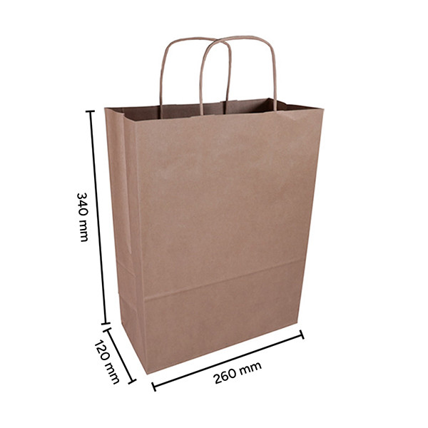 Papieren draagtas bruin 260 x 340 x 120 mm (100 stuks) 402705 - 3