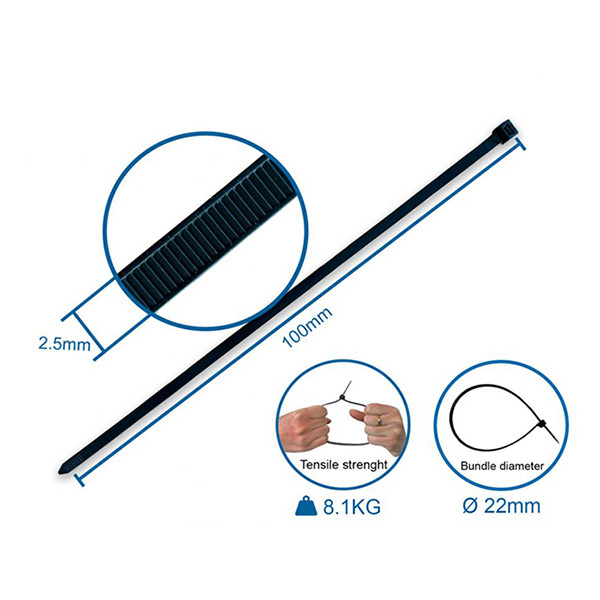 Tiewrap kabelbinder - 100 x 2,5 mm zwart (100 stuks) 209396 - 3