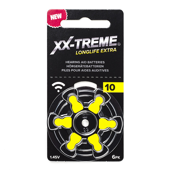 XX-TREME Longlife Extra 10 / PR70 / geel gehoorapparaat batterij 6 stuks (123accu huismerk) 10A 10AE 10DS 10HP 10MF A1200021 - 1