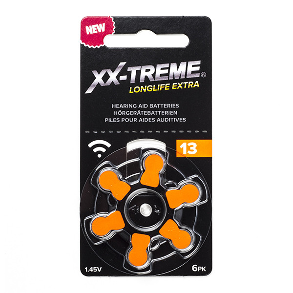 XX-TREME Longlife Extra 13 / PR48 / oranje gehoorapparaat batterij 6 stuks (123accu huismerk) 13A 13HP 13SA 7000ZD AC13 A1200019 - 1