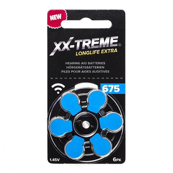 XX-TREME Longlife Extra 675 / PR44 / blauw gehoorapparaat batterij 6 stuks (123accu huismerk) 675A 675AE 675HPX 7003ZD AC675 A1200013 - 1