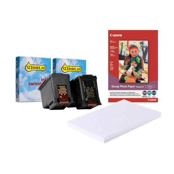 aanbieding: Canon PG-560 / CL-561 zwart + kleur (123inkt huismerk) + Canon GP-501 glossy photo paper  120866 - 1