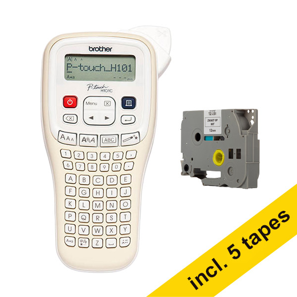 Brother PT-H101C beletteringsysteem limited edition + 5 zwart op wit tapes

