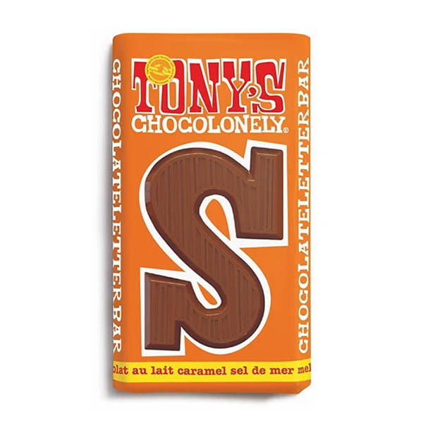 Tony's Chocolonely Melk Karamel Zeezout S chocoladeletter 180 gram