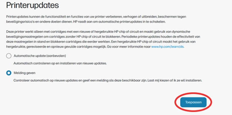 Melding geven printerupdates toepassen
