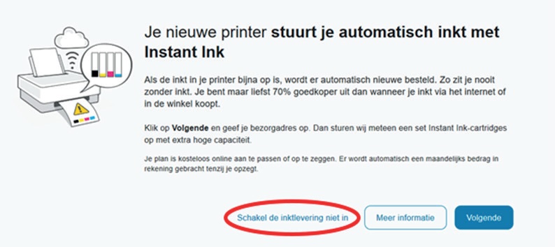 Schakel inktlevering niet in
