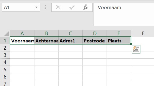 Screenshot van dikgedrukte kolomtitels in Excel